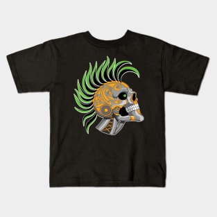 Tattooed Robot Skull with Green Mohawk Kids T-Shirt